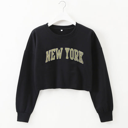 NEW YORK - Graphic Printing Loose Crop-Top Long Sleeves Sweater (7517822648408)