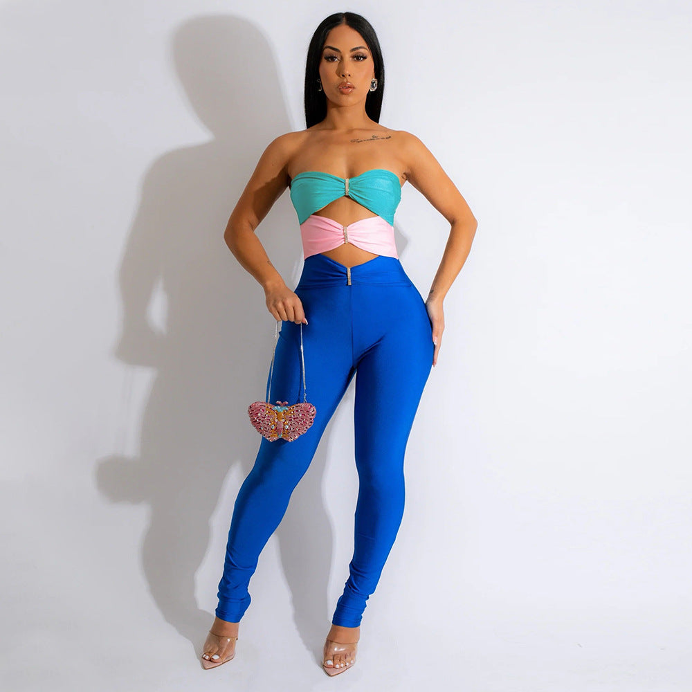 Splice - Color Contrast Splicing Solid Color Tube Top Slim-Fit Bodysuit (7517921640536)