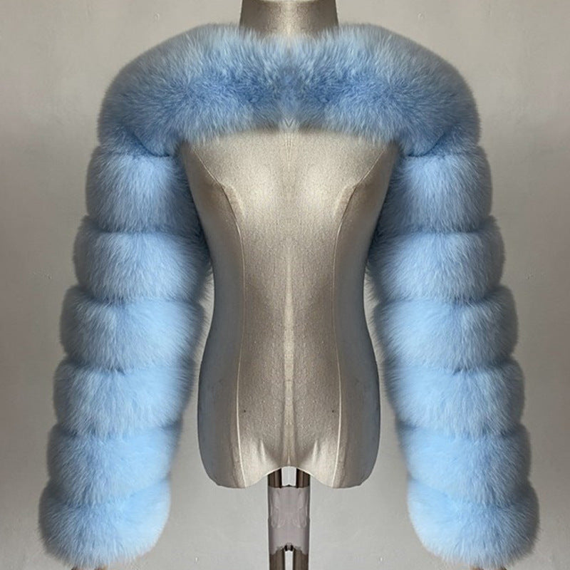 Crop-Top Long Sleeves Spliced Fur Coat