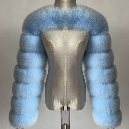 Crop-Top Long Sleeves Spliced Fur Coat