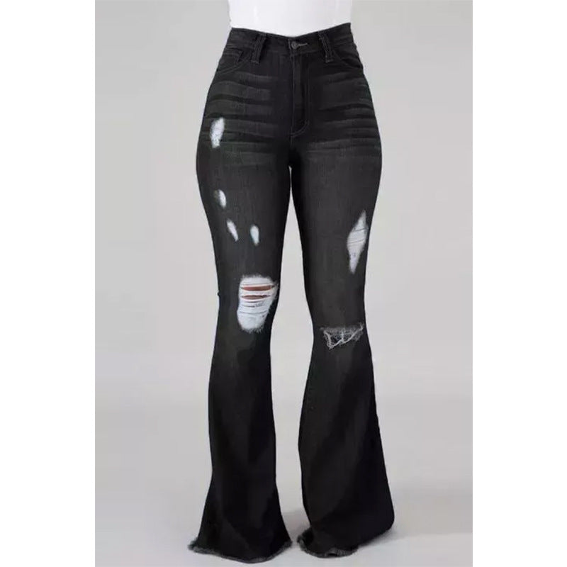 Distressed High-Waist Flared Denim Jeans