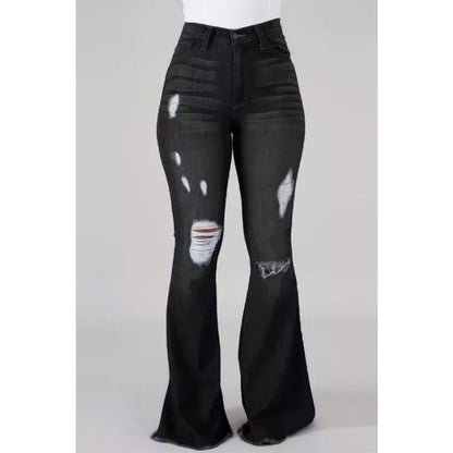 Distressed High-Waist Flared Denim Jeans