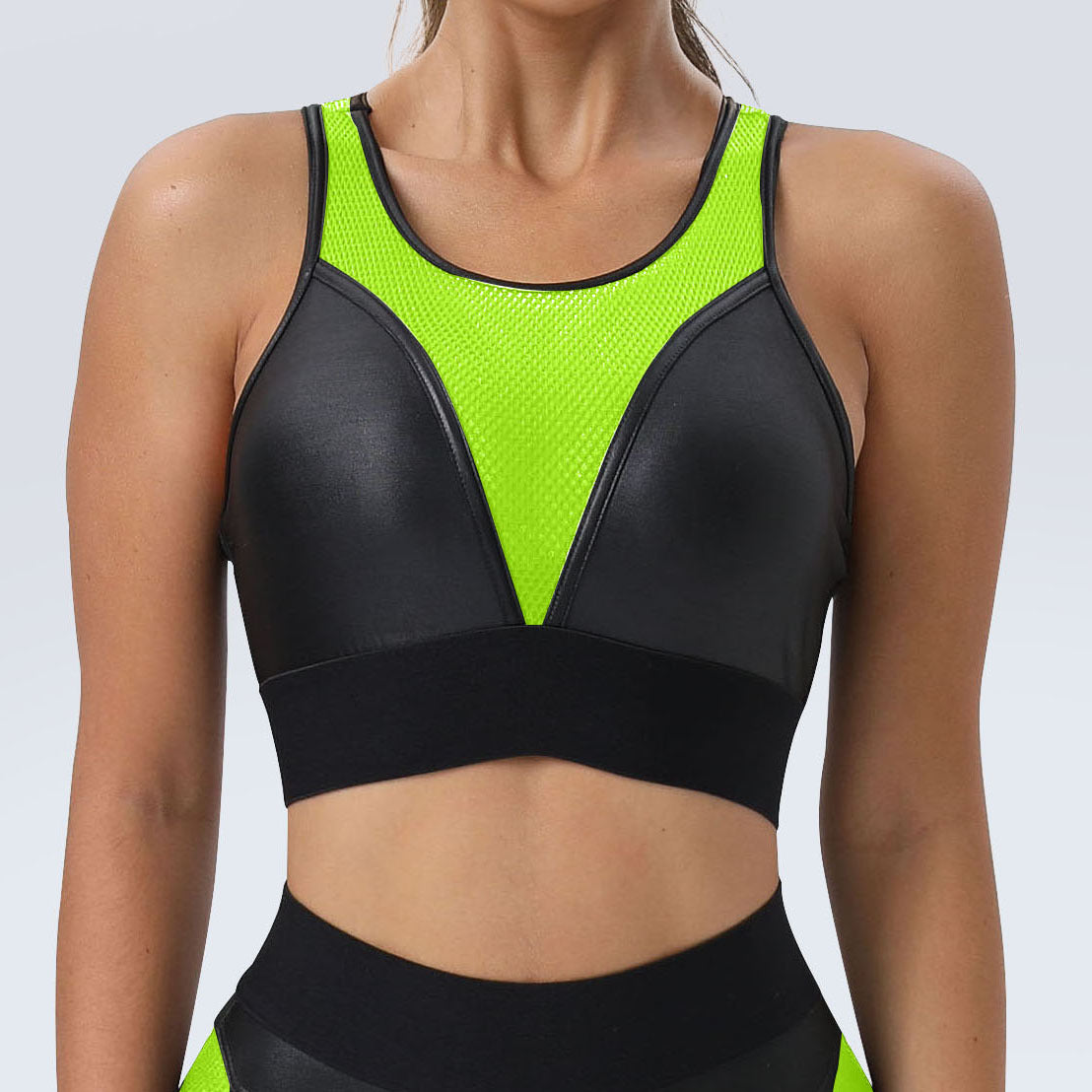 Robotic - Color Block Patchwork Sports Bra & Hip Lifting Pants Two-Piece Set (7516855861336)