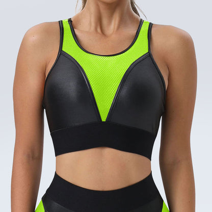 Robotic - Color Block Patchwork Sports Bra & Hip Lifting Pants Two-Piece Set (7516855861336)