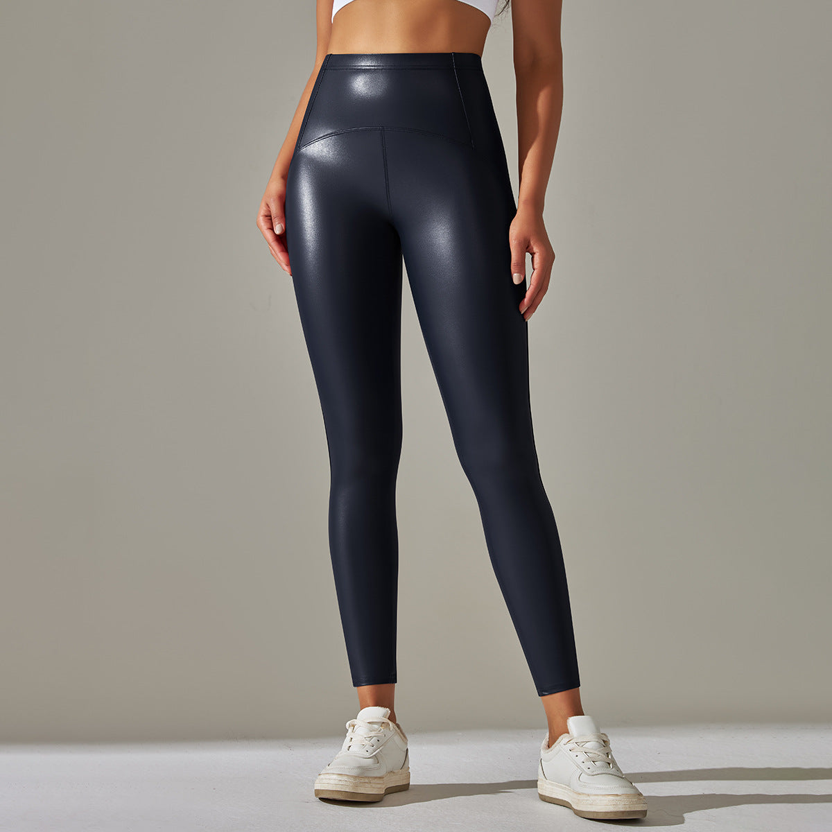 Faux Leather Pants High Elastic Sexy High Waist Solid Color Bright Black Tight Trousers Running Fitness Yoga Pants (7525024039000)