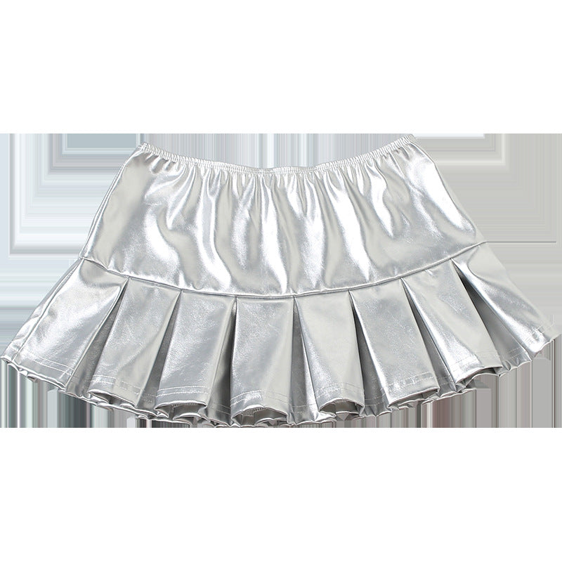 Metallic Coated Faux Leather Cropped Sheath Skirt Set