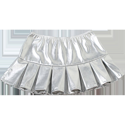 Metallic Coated Faux Leather Cropped Sheath Skirt Set