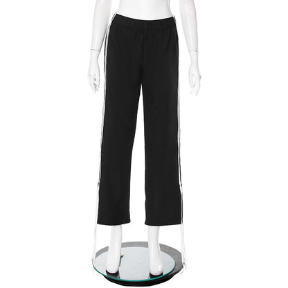 Contrast Color Three-Bars Bow-Knots Straight Leg Joggers (7524749443160)