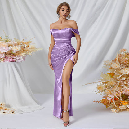 Off-The-Shoulder High-Slit Maxi Dress (7516661514328)