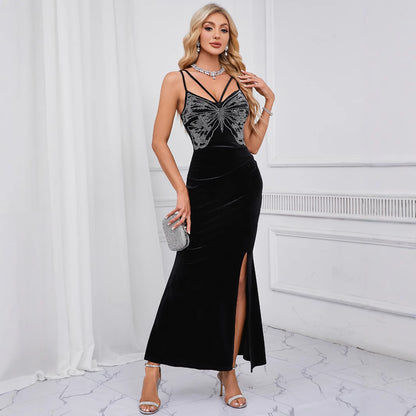 Velvet Camisole Diamond Embedded Dress
