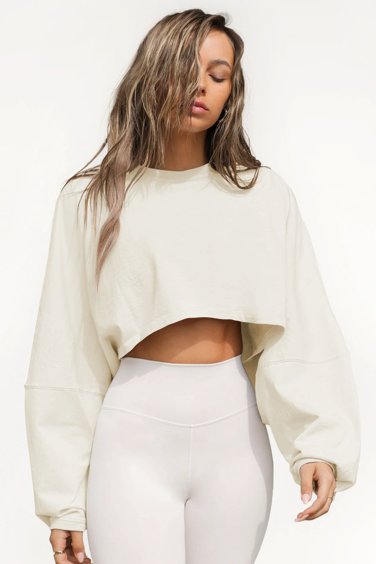 Knitwear With Bottoming Crop-Top Sweater - Round Neck Long Sleeves (7517821861976)