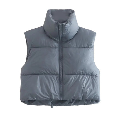 Sleeveless Zipped Stand Collar - Cotton Padded Vest (7516615704664)