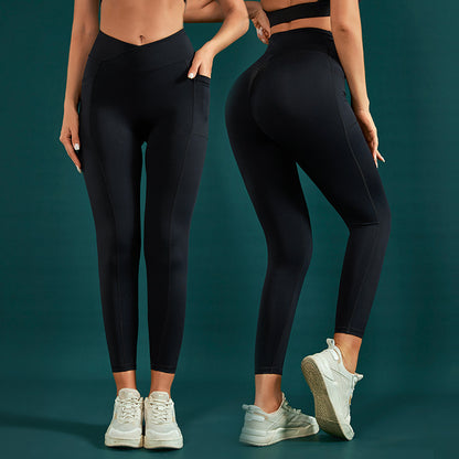 Pleated Cross V-Waist Yoga Pants With Pocket (7524750164056)