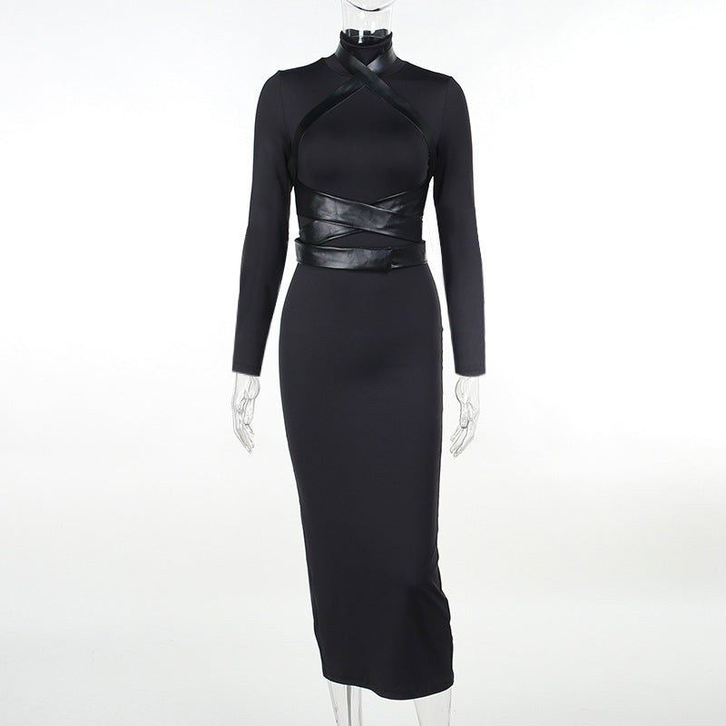 Maxi Wrap-Leather Detail Dress
