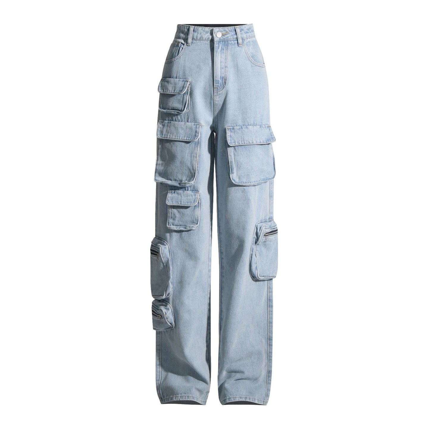 Multi-Pocket High-Waist Workwear Denim Jeans