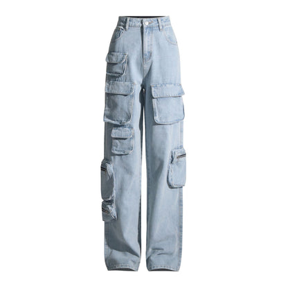 Multi-Pocket High-Waist Workwear Denim Jeans