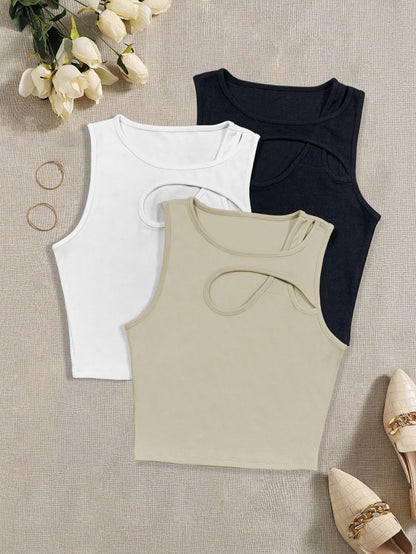Hollow-Out Cut-Out Slim-Fit Top