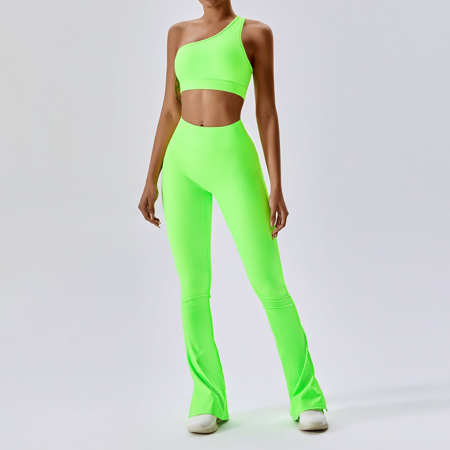 One-Shoulder Slightly-Flared Wide-Leg Pilates Set (7520614711384)