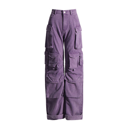 Niche Patchwork Pockets High-Waist Cargo Jeans