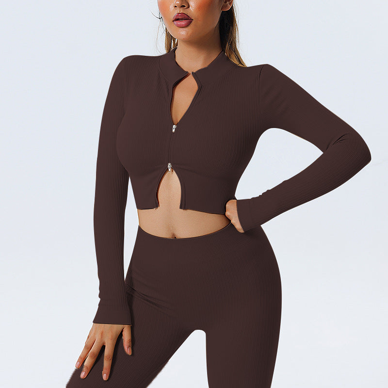 Mid-Zip - Collared Yoga Top Mid-Zipper & Yoga Shorts Set (7520691585112)