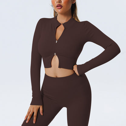 Mid-Zip - Collared Yoga Top Mid-Zipper & Yoga Shorts Set (7520691585112)