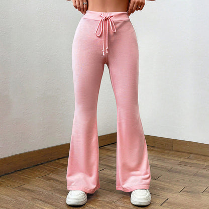 Wide Leg High-Waist Drawstrings Lace-Up Pants (7524755079256)