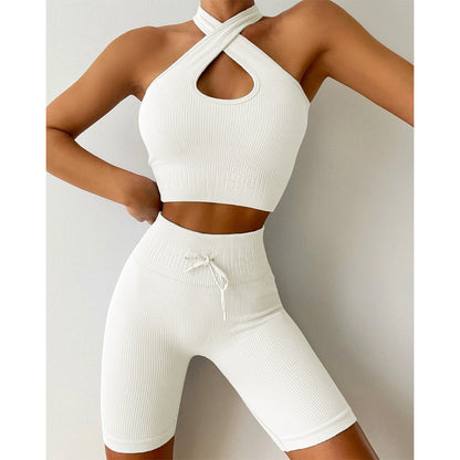 Cross-Halter - Bra & Piano Line Drawstrings Shorts Set (7516865396824)