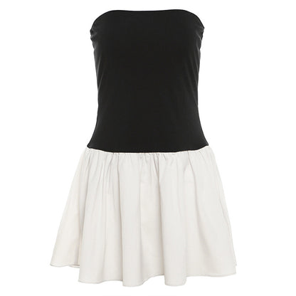 Color Contrast Patchwork Pleated Slim Dress