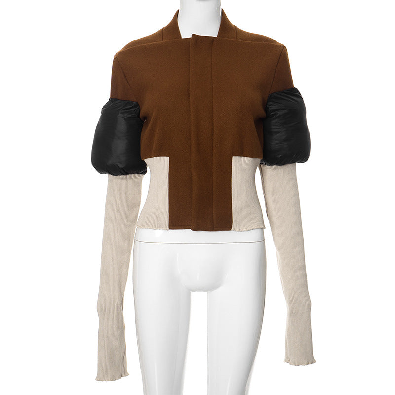 Autumn Winter Cotton Clothing Slim Fit Warm Splicing Coat Jacket Women All Matching Top (7525013454936)