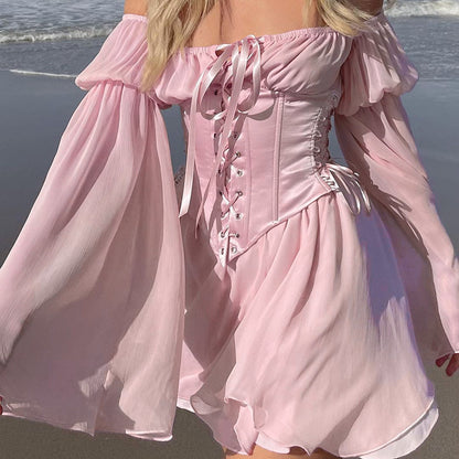 Chiffon Off-Shoulder Corset Two-Piece Dress
