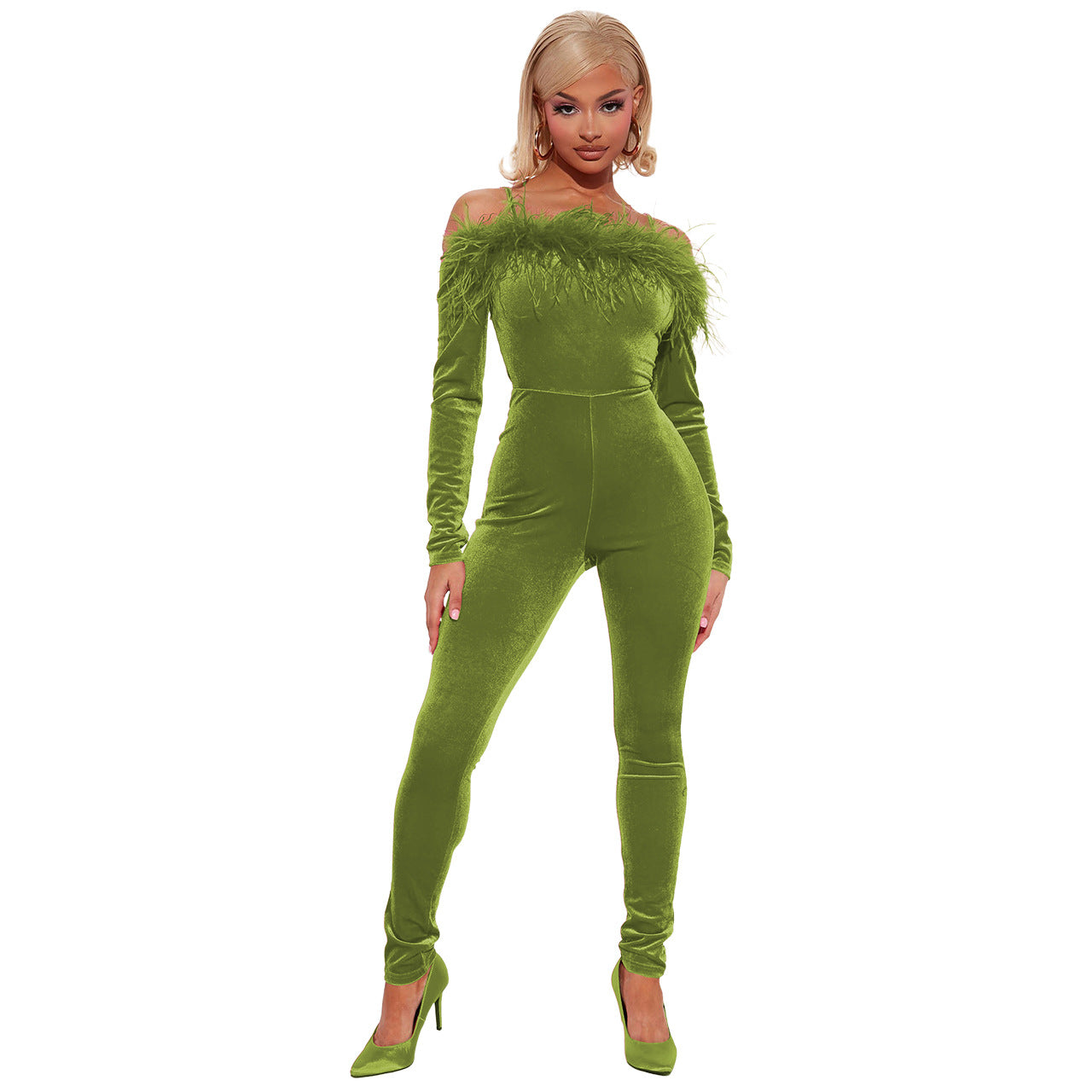 Velvet & Feather - Off-Shoulder Spaghetti Straps Slim-Fit Romper Bodysuit (7520612057176)