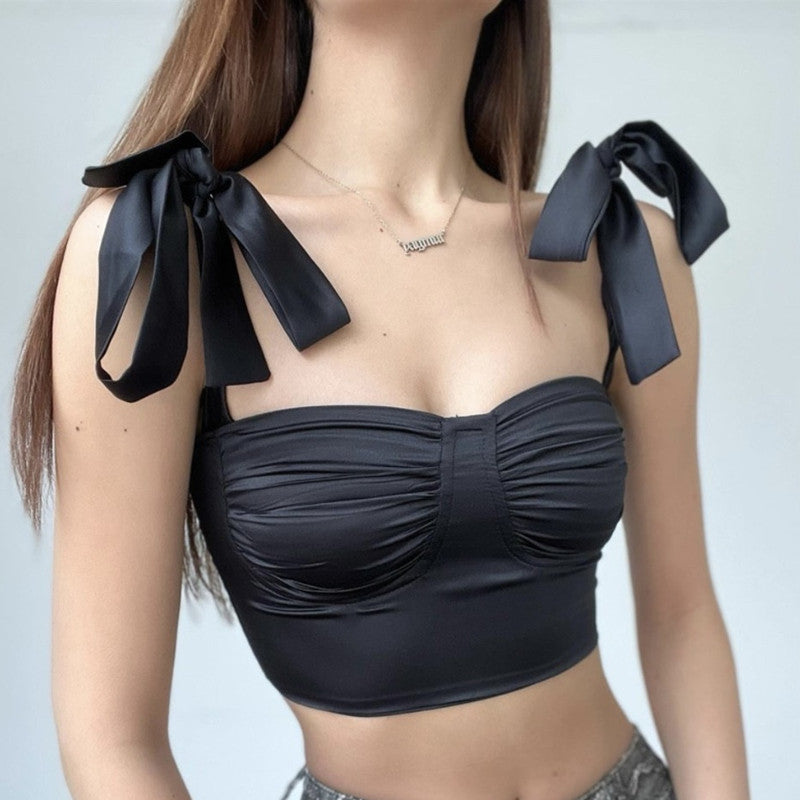Bow-Knot Spaghetti Straps Corset Crop-Top