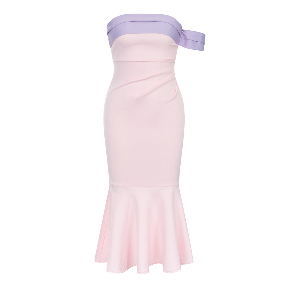 Slim Color Matching Fishtail Bandage Dress