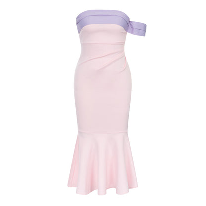 Slim Color Matching Fishtail Bandage Dress
