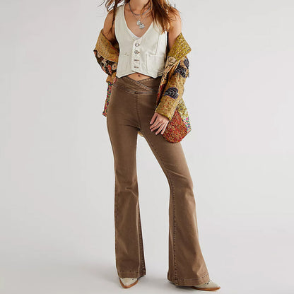 Asymmetrical Slim-Flare High-Waist Denim Jeans