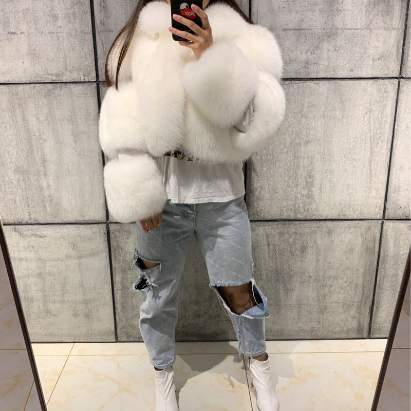 Patchwork Collared Haining Faux Fur Coat
