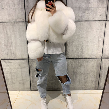 Patchwork Collared Haining Faux Fur Coat