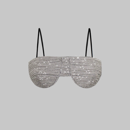 Rhinestone Tube Top Bra Ultra Short Crop-Top