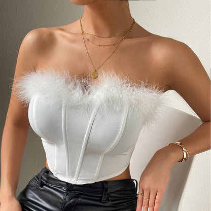 Feather Diamond - Feather Corset Diamond-Shaped Cropped Backless Tube-Top Crop-Top (7518483480664)