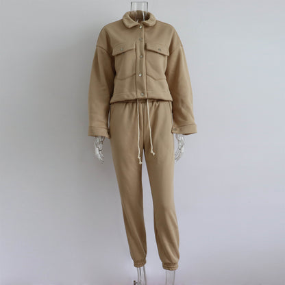 Solid Color Long Sleeves Sweatshirt & Pants Two-Piece Set