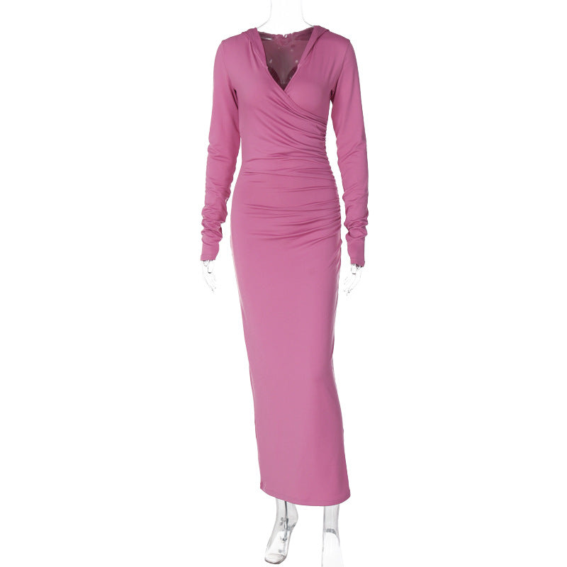 Hooded Solid Color Slim-Fit Maxi Dress (7524754686040)