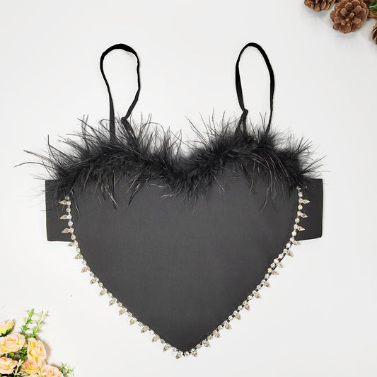 Heart-Shaped Feather-Wrapped Tube-Top