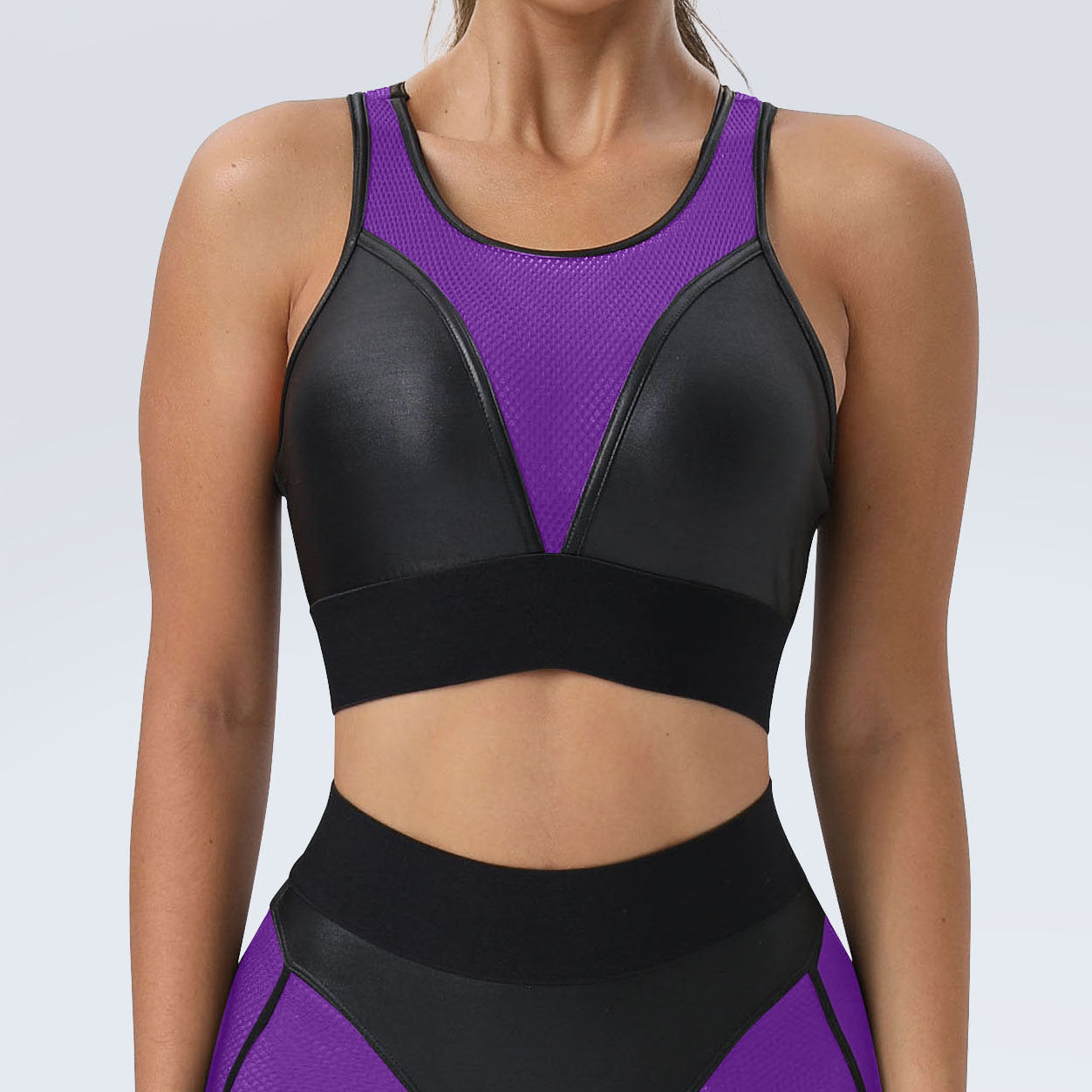 Robotic - Color Block Patchwork Sports Bra & Hip Lifting Pants Two-Piece Set (7516855861336)