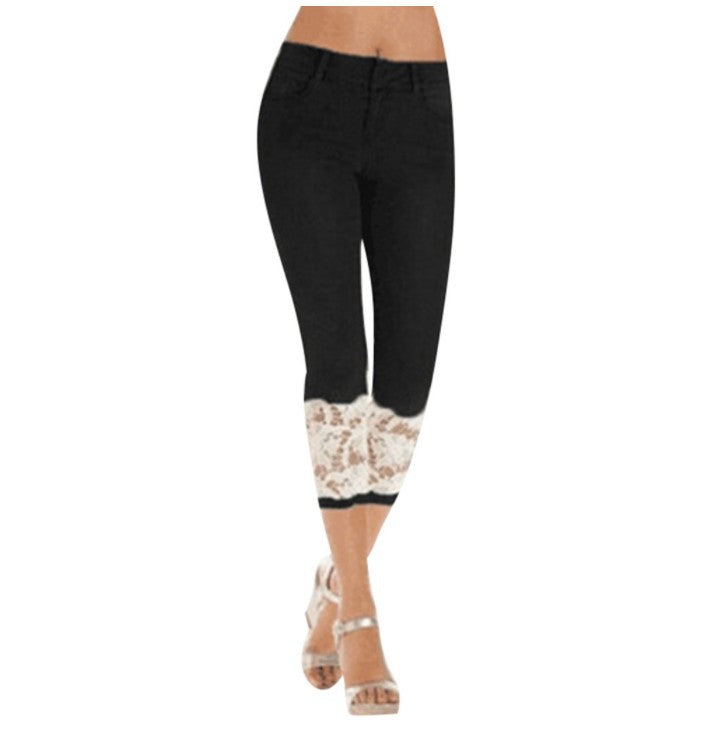 Lace Thin Stretch Denim Jeans (7524759306328)