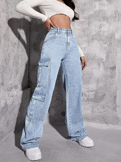 Multi-Pockets Workwear Straight Leg Denim Jeans