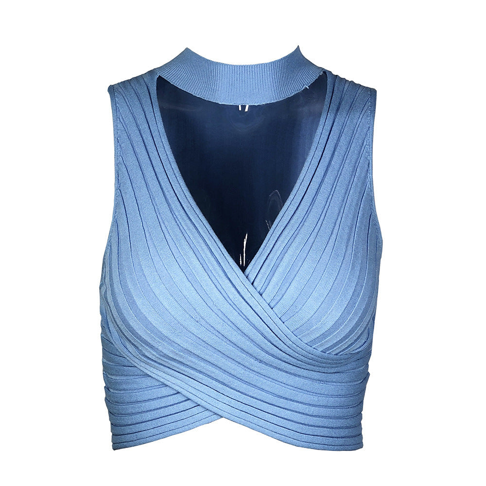 Halter Knitted Criss-Cross Crop-Top