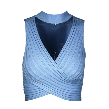 Halter Knitted Criss-Cross Crop-Top