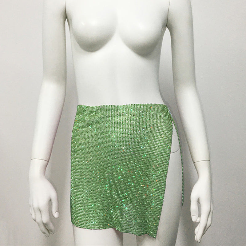 Rhinestones Slit Skirt
