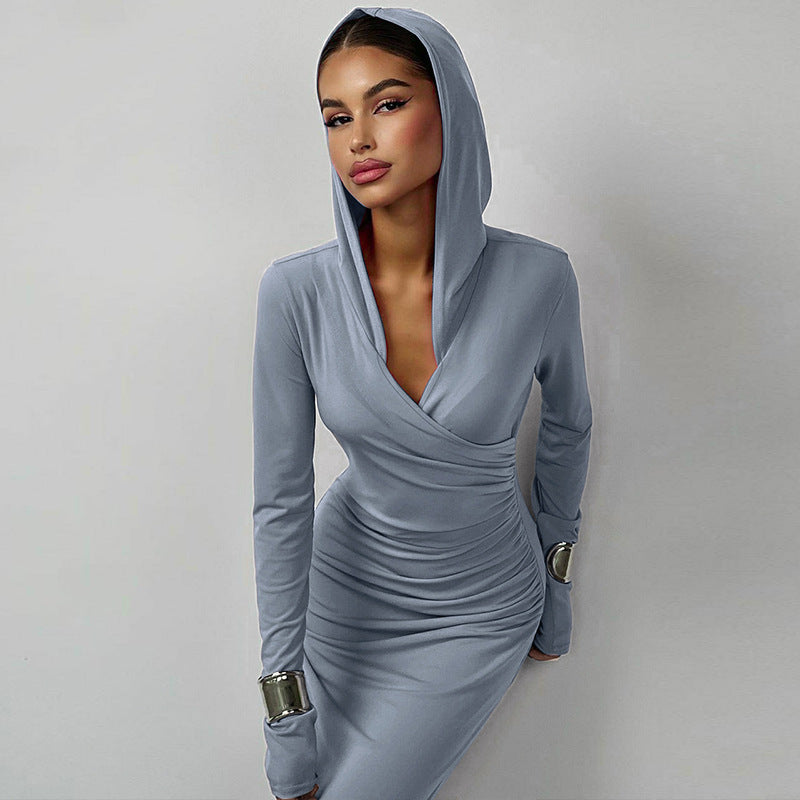 Hooded Solid Color Slim-Fit Maxi Dress (7524754686040)