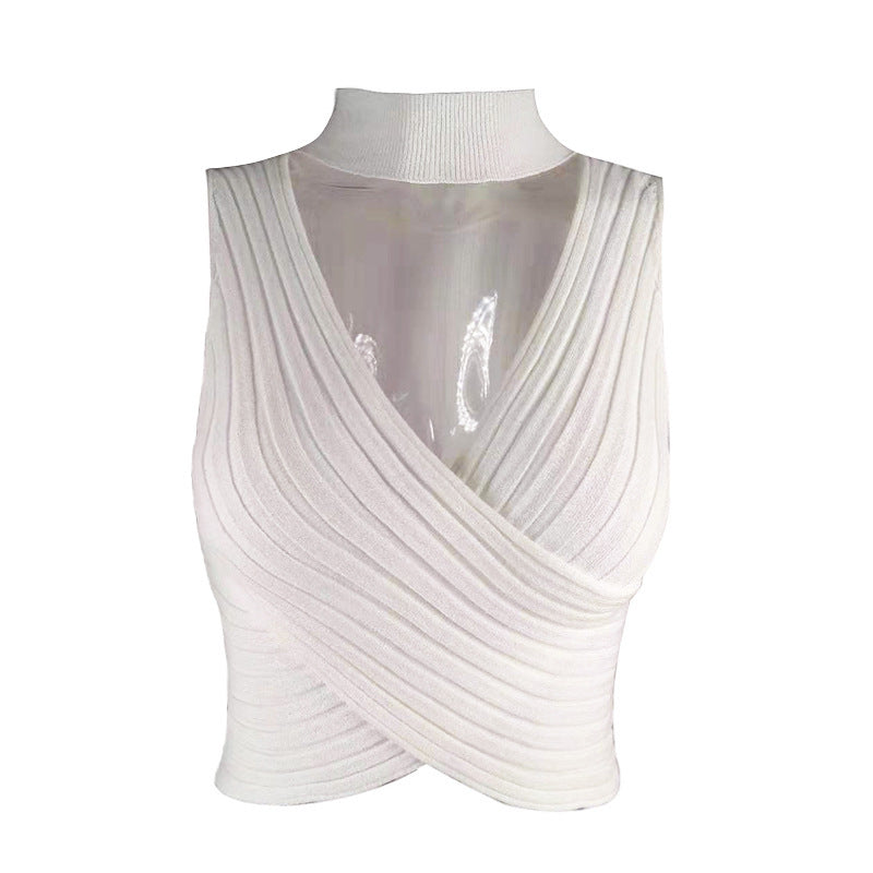 Halter Knitted Criss-Cross Crop-Top